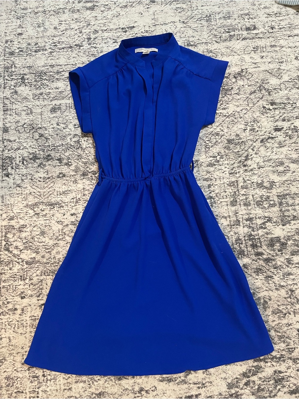Elegant Royal Blue Midi Dress with Mandarin Collar
